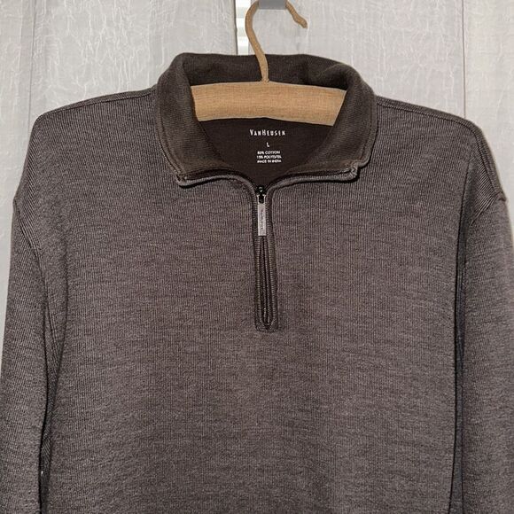 Van Heusen L Cotton Blend Brown Quarter Zip Knit Mock Neck Sweater - Picture 5 of 12